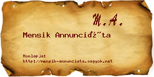 Mensik Annunciáta névjegykártya